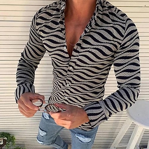 

Men's Shirt Striped Long Sleeve Daily Tops Party Casual Shirts Black