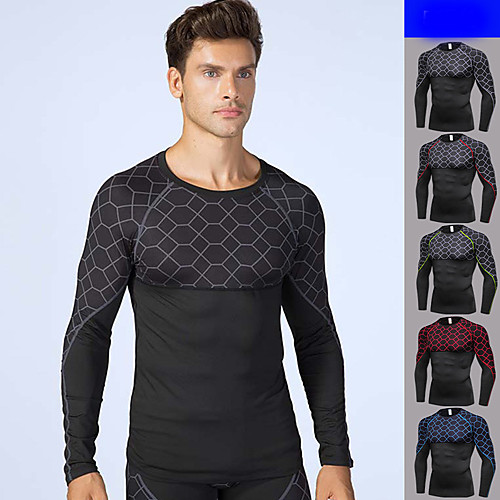 

JACK CORDEE Men's Running Shirt Patchwork Tee Tshirt Top Elastane Quick Dry Breathable Fitness Gym Workout Running Sportswear Stripes Red / black Blue Black Green and Black BlackGray Activewear High