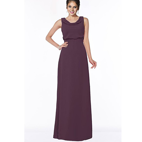 

A-Line Jewel Neck Floor Length Chiffon Bridesmaid Dress with Ruching
