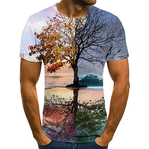 

Men's T shirt Shirt 3D Print Short Sleeve Daily Tops Round Neck Rainbow