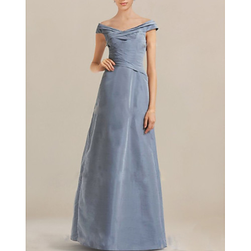 

A-Line Mother of the Bride Dress Elegant & Luxurious Off Shoulder Floor Length Taffeta Short Sleeve with Ruching 2021