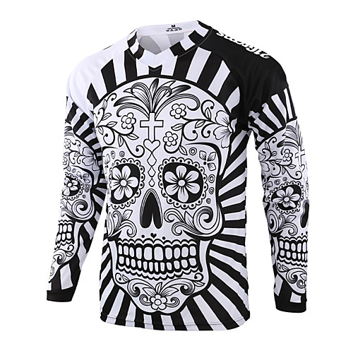 

21Grams Men's Long Sleeve Cycling Jersey Downhill Jersey Dirt Bike Jersey Winter Spandex Polyester BlackWhite Sugar Skull Skull Bike Jersey Top Mountain Bike MTB Road Bike Cycling Thermal Warm UV