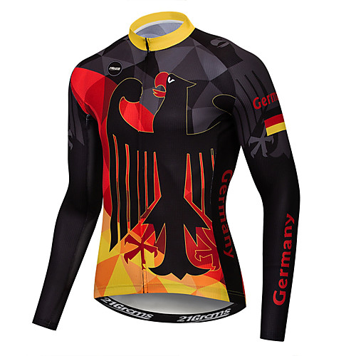 

21Grams Germany Russia National Flag Men's Long Sleeve Cycling Jersey - Black / Red Bike Jersey Top UV Resistant Quick Dry Moisture Wicking Sports Winter Elastane Terylene Polyester Taffeta Mountain