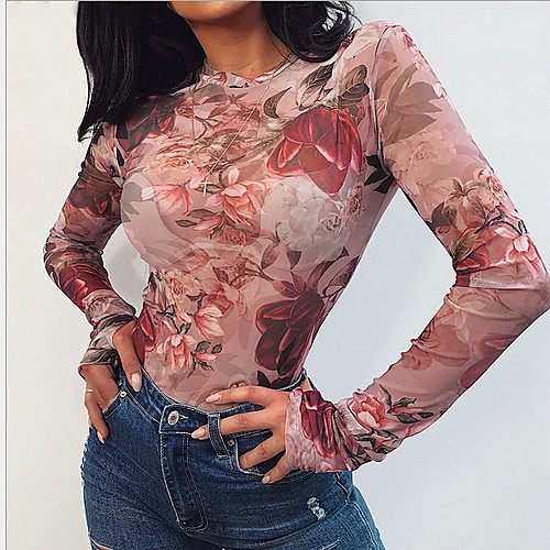 

Women's Floral Print Bodysuit Daily Red