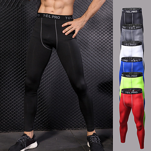 

YUERLIAN Men's High Waist Yoga Pants Cropped Leggings Tights Thermal Warm Tummy Control Moisture Wicking Red Blue Gray Fitness Gym Workout Running Summer Sports Activewear High Elasticity Slim
