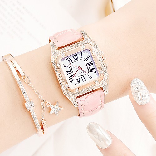 

Women's Bracelet Watch Cubic Zirconia Casual Elegant Black White Red PU Leather Chinese Quartz Black White Blushing Pink Casual Watch Imitation Diamond 1 set Analog One Year Battery Life