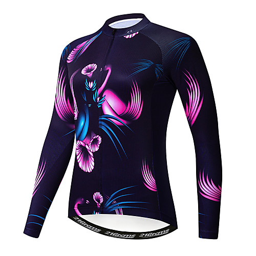 

21Grams Floral Botanical Women's Long Sleeve Cycling Jersey - Violet Bike Jersey Top Thermal Warm Anatomic Design Quick Dry Sports Winter Elastane Terylene Polyester Taffeta Mountain Bike MTB Road