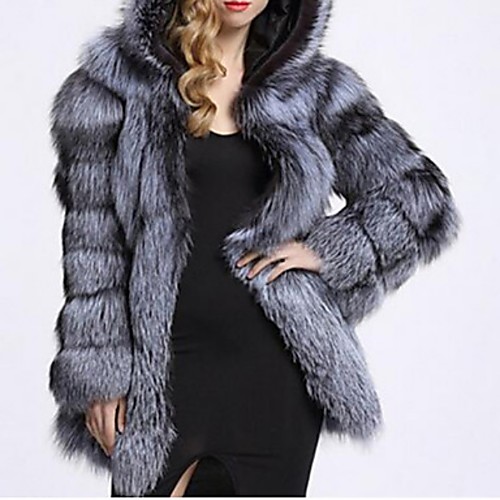 

Women's Faux Fur Coat Daily Fall Winter Long Coat Loose Warm Elegant & Luxurious Jacket Long Sleeve Solid Colored Pocket Silver White