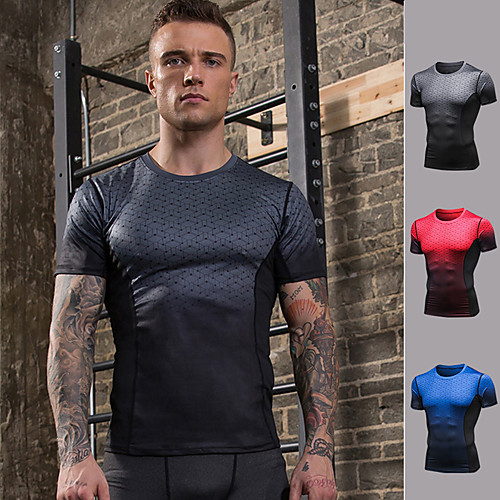 

YUERLIAN Men's Short Sleeve Compression Shirt Running Shirt Tee Tshirt Athletic Summer Quick Dry Breathable Soft Fitness Gym Workout Running Jogging Sportswear Color Gradient Red Royal Blue Gray