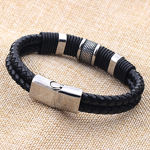 

Men's Leather Bracelet Braided Weave Stylish Leather Bracelet Jewelry Black For Date