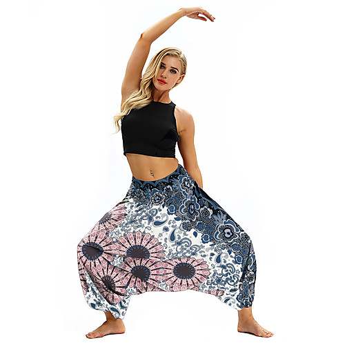 

Women's Yoga Boho Comfort Sports Gym Yoga Pants Bloomers Pants Pattern Full Length Baggy Print Blue Red Yellow Blushing Pink Wine