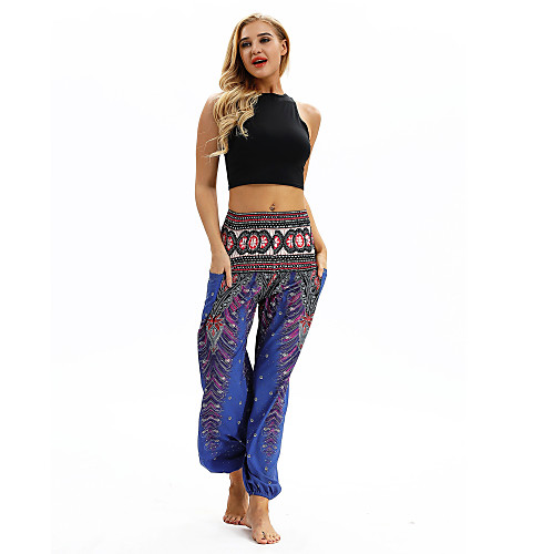 

Women's Yoga Boho Comfort Sports Gym Yoga Pants Bloomers Pants Pattern Full Length Print Blue Red