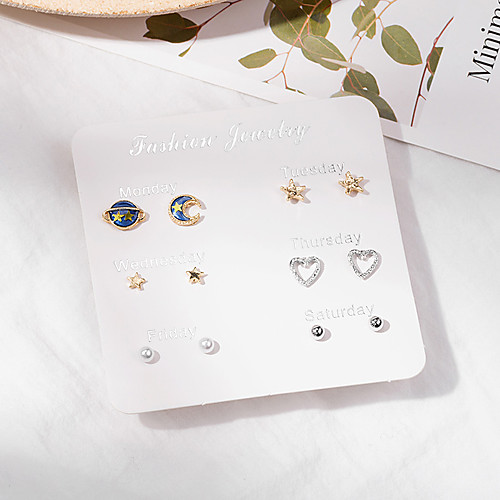 

Women's Stud Earrings Earrings Earrings Set Stardust Heart Star Korean Sweet Fashion Cute Earrings Jewelry Gold For Daily Stage Prom Street Holiday 6 Pairs