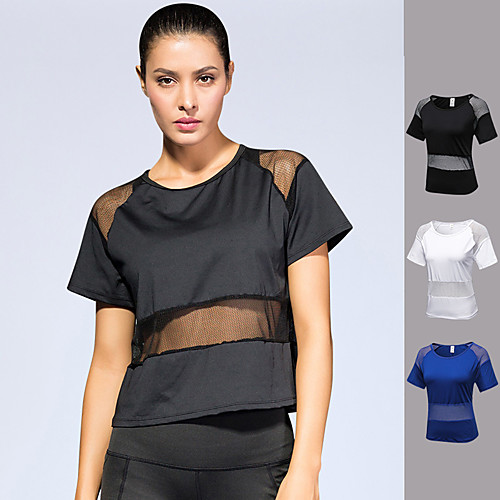 

YUERLIAN Women's Running Shirt Yoga Top Summer Patchwork Fashion Blue White Black Mesh Spandex Fitness Gym Workout Running Tee Tshirt Short Sleeve Sport Activewear Quick Dry Lightweight Breathable