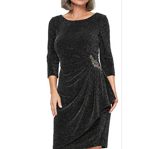 

Sheath / Column Mother of the Bride Dress Plus Size Jewel Neck Knee Length Jersey Half Sleeve with Ruching 2021