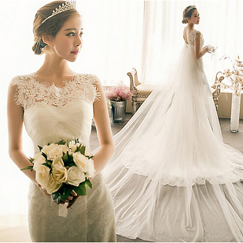 

Mermaid / Trumpet Wedding Dresses Bateau Neck Court Train Lace Tulle Cap Sleeve Plus Size with Appliques 2021