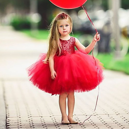 

Ball Gown Knee Length Flower Girl Dresses Party Tulle Sleeveless Jewel Neck with Paillette