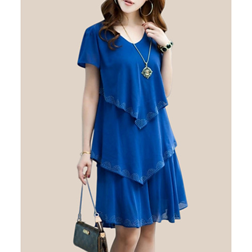 

Women's Chiffon Dress Short Mini Dress Royal Blue Orange Black Short Sleeve Blue Solid Colored Layered Summer Spring & Summer Round Neck Streetwear Ruffle S M L XL XXL 3XL 4XL 5XL / Plus Size