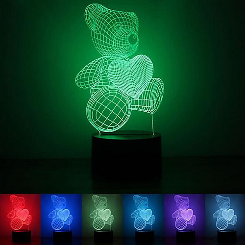 

3D Teddy Bear Night Light 7 Colors Visual Illusion LED Lamp Christmas Gift for Kids Baby Bedside Table Home Bedroom Decor Art 3D Lights for Birthday Holidays Gift