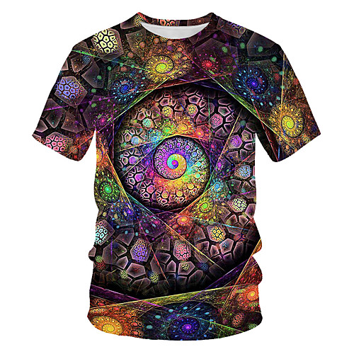 

Men's T shirt Shirt Galaxy Graphic Short Sleeve Holiday Slim Tops Basic Round Neck Rainbow