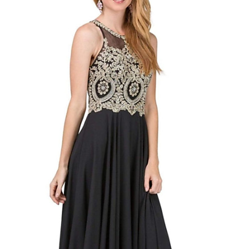 

A-Line Jewel Neck Floor Length Tulle / Jersey Bridesmaid Dress with Embroidery / Appliques / Ruching