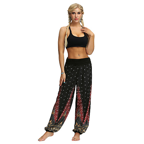

Women's Yoga Boho Comfort Sports Gym Yoga Pants Bloomers Pants Pattern Full Length Print White Black Red Brown