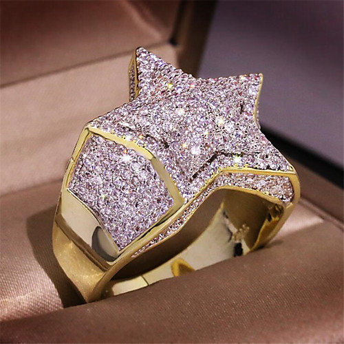 

Men Band Ring Cubic Zirconia Geometrical Silver Gold Golden 2 Brass Gold Plated Star Fashion 1pc 5 6 7 8 9 / Men's