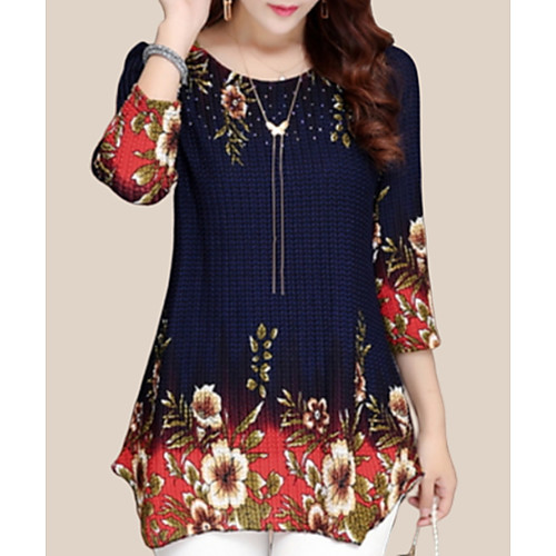 

Women's Floral Solid Colored Blouse Basic Daily Blue / Red