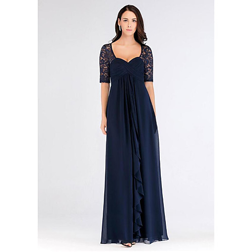 

A-Line Elegant Engagement Formal Evening Dress Sweetheart Neckline Short Sleeve Floor Length Chiffon with Pleats Ruched Ruffles 2021