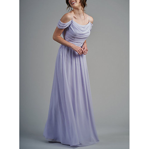 

A-Line Spaghetti Strap Floor Length Chiffon Bridesmaid Dress with Ruching