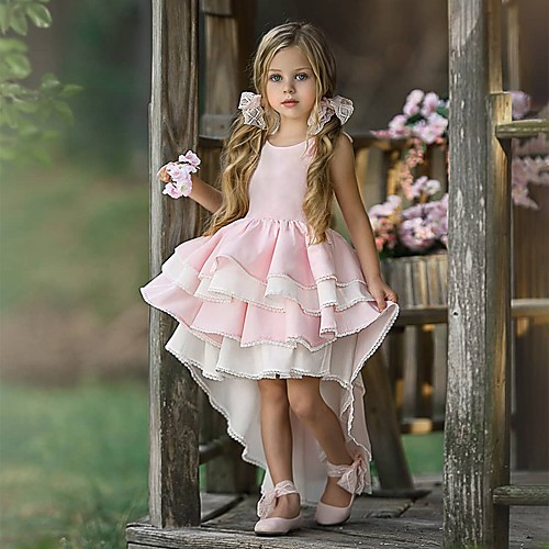 

Ball Gown Asymmetrical Flower Girl Dresses Party Tulle Long Sleeve Jewel Neck with Tier
