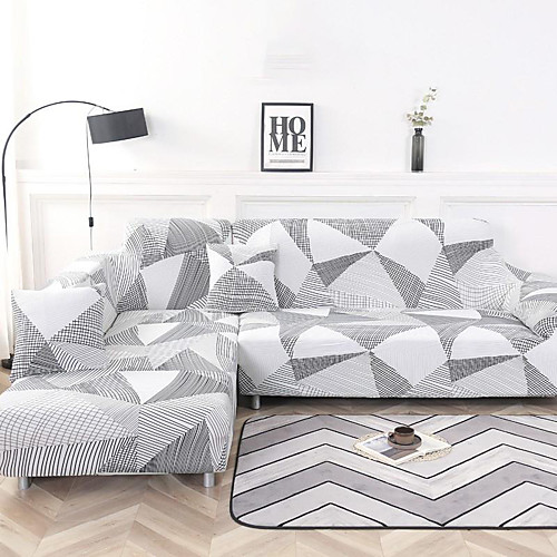 

Geometric Stripes Print Dustproof Stretch Slipcovers Stretch Sofa Cover Super Soft Fabric Couch Cover(You will Get 1 Throw Pillow Case as free Gift)