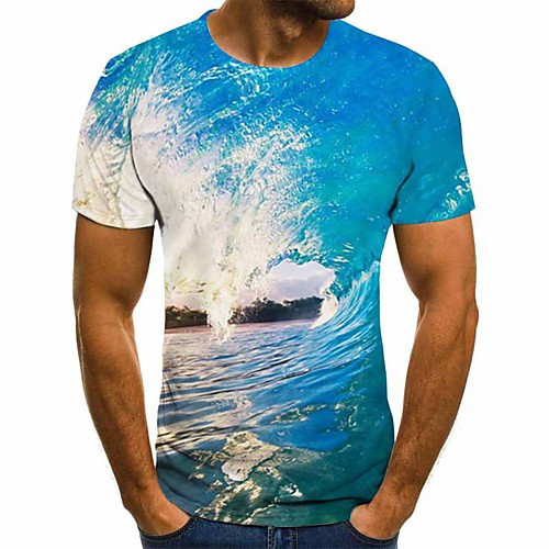 

Men's T shirt Shirt Geometric 3D Plus Size Print Short Sleeve Daily Tops Basic Streetwear Round Neck Blue