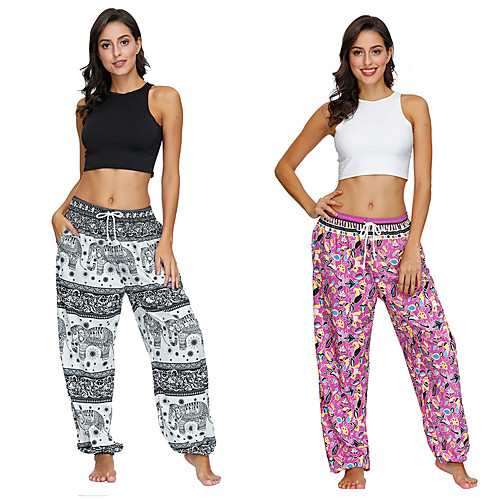 

Women's Yoga Pants Harem Drawstring Bloomers Quick Dry Lightweight Bohemian Hippie Boho Black Light Pink Fitness Gym Workout Dance Summer Sports Activewear Stretchy Loose