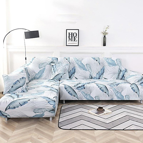 

Stretch Sofa Cover Slipcover Elastic Sectional Couch Armchair Loveseat 4 Or 3 Seater L Shape White Botanical Plants Soft Durable