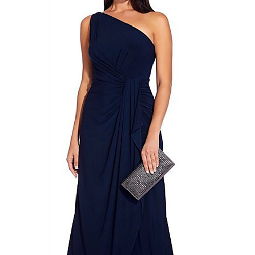 

A-Line Mother of the Bride Dress Plus Size One Shoulder Floor Length Jersey Sleeveless with Ruffles Tier Ruching 2021