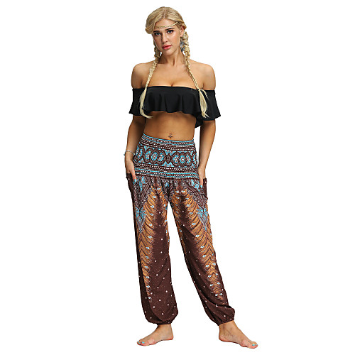 

Women's Yoga Boho Comfort Sports Daily Pants Bloomers Pants Pattern Full Length Print Wine Fuchsia Green Brown