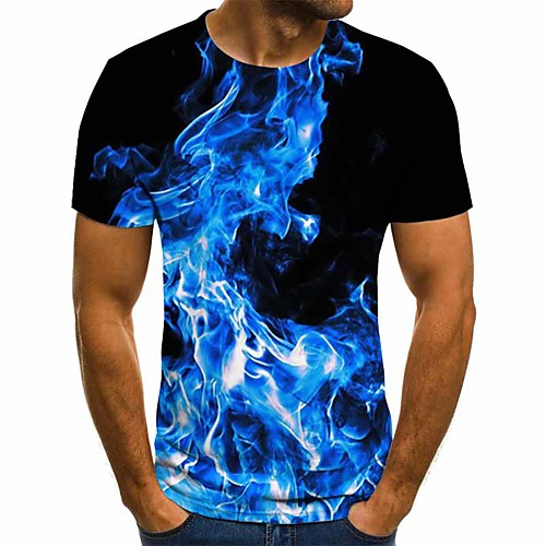 

Men's T shirt Shirt Graphic Geometric 3D Plus Size Pleated Print Short Sleeve Daily Tops Streetwear Exaggerated Round Neck Blue