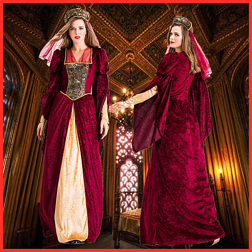 

Princess Outlander Retro Vintage Medieval Renaissance Vacation Dress Dress Headpiece Outfits Prom Dress Women's Costume Red Vintage Cosplay Party Halloween Long Sleeve Floor Length / Headwear