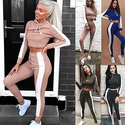 

Women's 2pcs Yoga Suit Winter Fashion Red Army Green Pink Fitness Gym Workout Running High Waist Pants / Trousers Cropped hoodie / Crop hoodie Clothing Suit Long Sleeve Sport Activewear Tummy Control