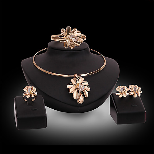 

Women's Stud Earrings Pendant Necklace Bracelet 3D Flower Luxury Unique Design Fashion Gold Plated Earrings Jewelry Gold For Party Wedding Holiday 1 set / Bridal Jewelry Sets / Open Ring