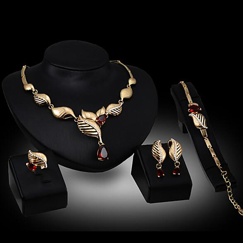 

Women's Drop Earrings Pendant Necklace Bracelet Briolette Leaf Pear Luxury Unique Design Fashion Gold Plated Earrings Jewelry Red For Party Wedding Holiday 1 set / Bridal Jewelry Sets / Open Ring