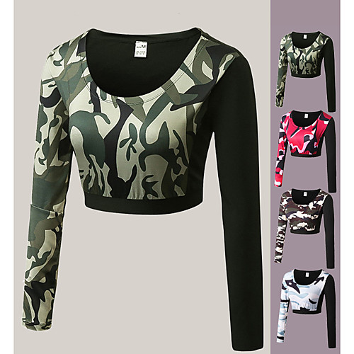 

YUERLIAN Women's Yoga Top Crop Top Winter Fashion White Camouflage Black Pink Fitness Gym Workout Running Tee Tshirt Long Sleeve Sport Activewear Quick Dry Moisture Wicking Breathable High Elasticity