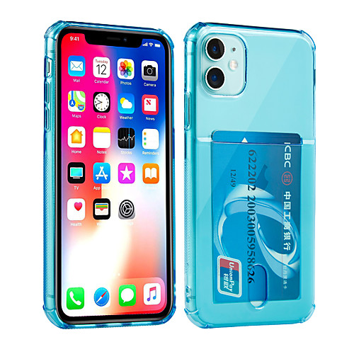 

Phone Case For Apple Back Cover iPhone 11 Pro Max SE 2020 X XR XS Max 8 7 6 Card Holder Shockproof Solid Color TPU