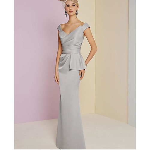 

Sheath / Column Elegant Engagement Formal Evening Dress Plunging Neck Sleeveless Floor Length Satin with Ruched 2021