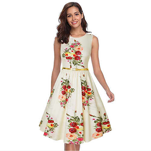 

Audrey Hepburn Dresses Retro Vintage 1950s Wasp-Waisted Vacation Dress Dress A-Line Dress Tea Dress Rockabilly Women's Spandex Costume Beige Vintage Cosplay Party Daily Wear Sleeveless Knee Length