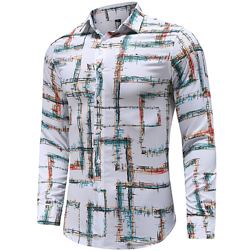 

Men's Shirt Geometric Long Sleeve Daily Tops Basic White
