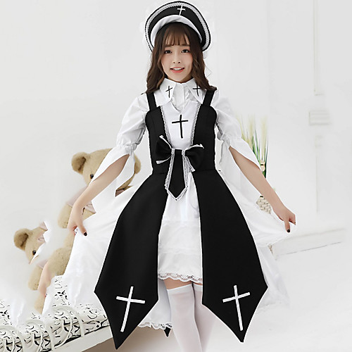 

Gothic Lolita Gothic Vacation Dress Dress Female Japanese Cosplay Costumes Black / Red Color Block Half Sleeve Knee Length