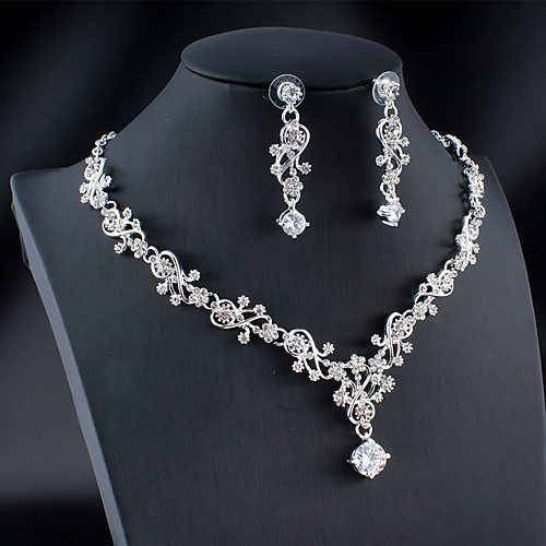 

Women's White Cubic Zirconia Hoop Earrings Necklace Bridal Jewelry Sets Classic Drop Feather Pear Basic Elegant Korean Sweet 18K Gold Plated Rhinestone Imitation Diamond Earrings Jewelry Silver / Gold