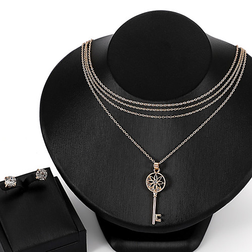 

Women's Stud Earrings Pendant Necklace Y Necklace Cut Out Keys Precious Unique Design Fashion Gold Plated Earrings Jewelry Gold For Street Daily Work 1 set / Layered Necklace